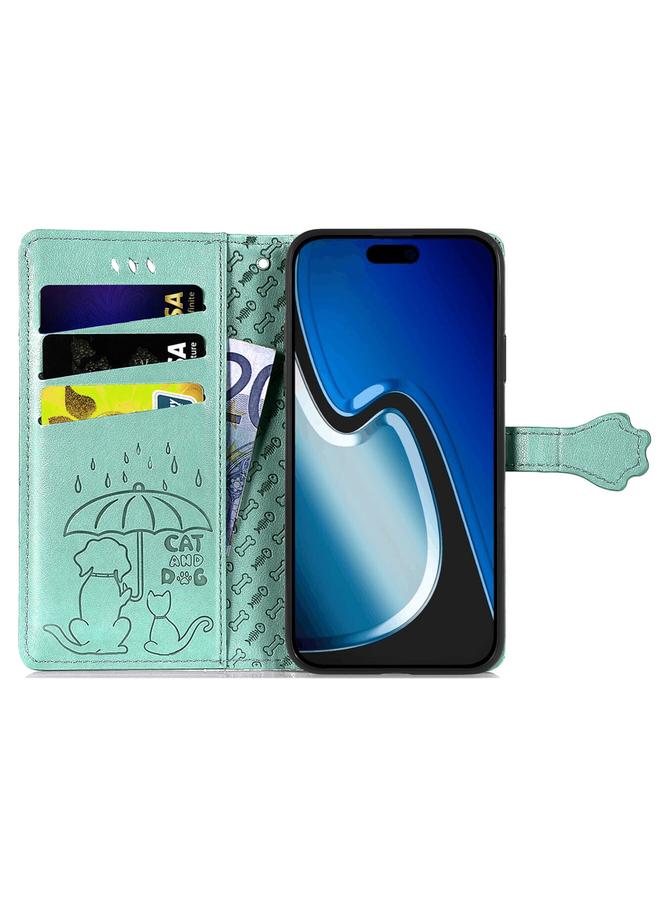 اس-توب جراب هاتف iPhone 15 من الجلد المنقوش بنقشة قطة وكلب - Image 3