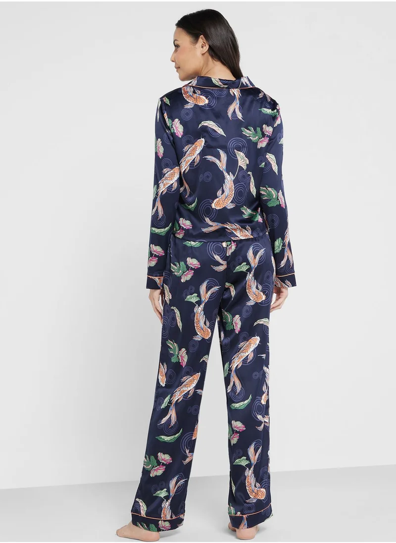 CHELSEA PEERS Printed Shirt & Pyjama Set