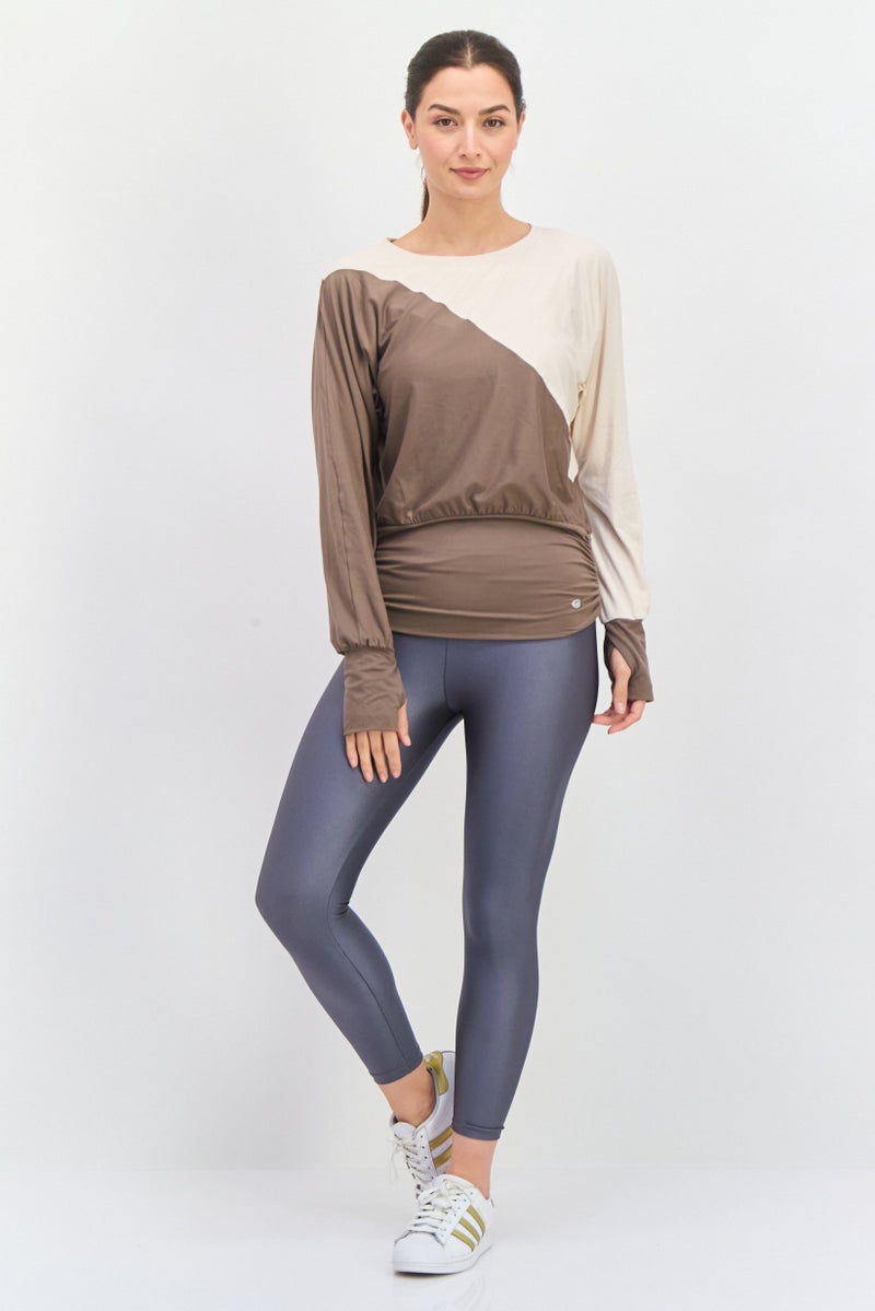 Tahari تي شيرت رياضي نسائي من تاهاري بأكمام طويلة مناسب للأنشطة الخارجية، بني - Image 4