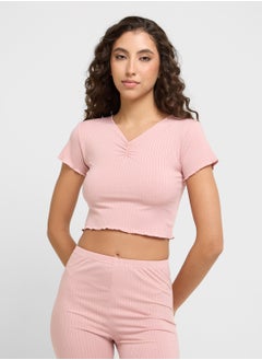 Ginger Ribbed T-Shirt & Pyjama Set  - Image 3