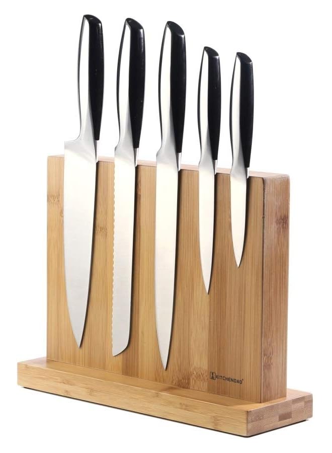 Raxoom Luxury Double Sided Bamboo Magnetic Knife Block Holder without Knives with Enhanced Powerful Magnets, Cutlery Display Stand and Storage Rack Large Capacity, Easy to Reach, Easy to Clean  - Image 1