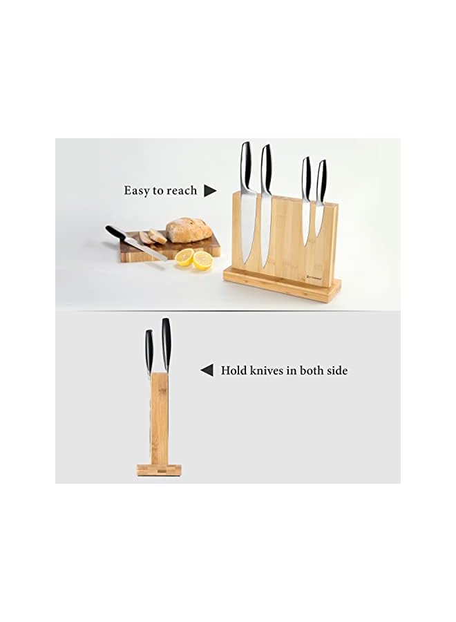 Raxoom Luxury Double Sided Bamboo Magnetic Knife Block Holder without Knives with Enhanced Powerful Magnets, Cutlery Display Stand and Storage Rack Large Capacity, Easy to Reach, Easy to Clean  - Image 2