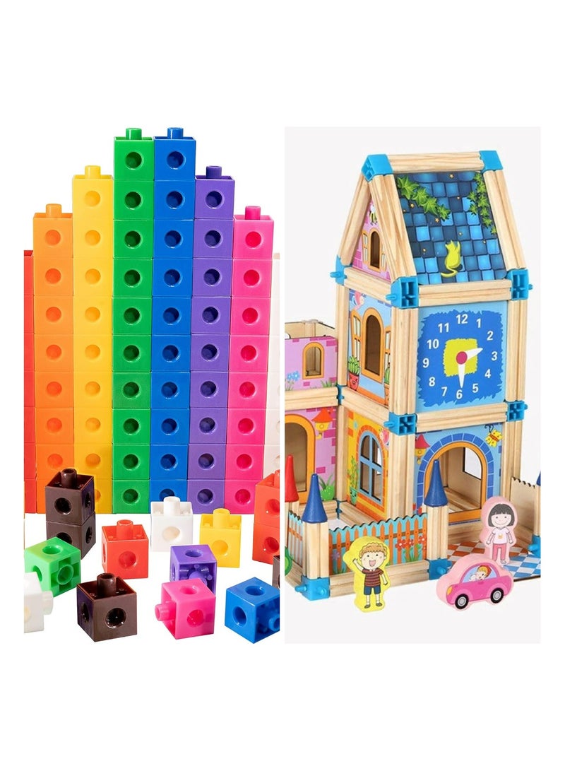 100 pcs connecting blocks and one set of house building blocks set ideal for gifts girls and boys pack of 2