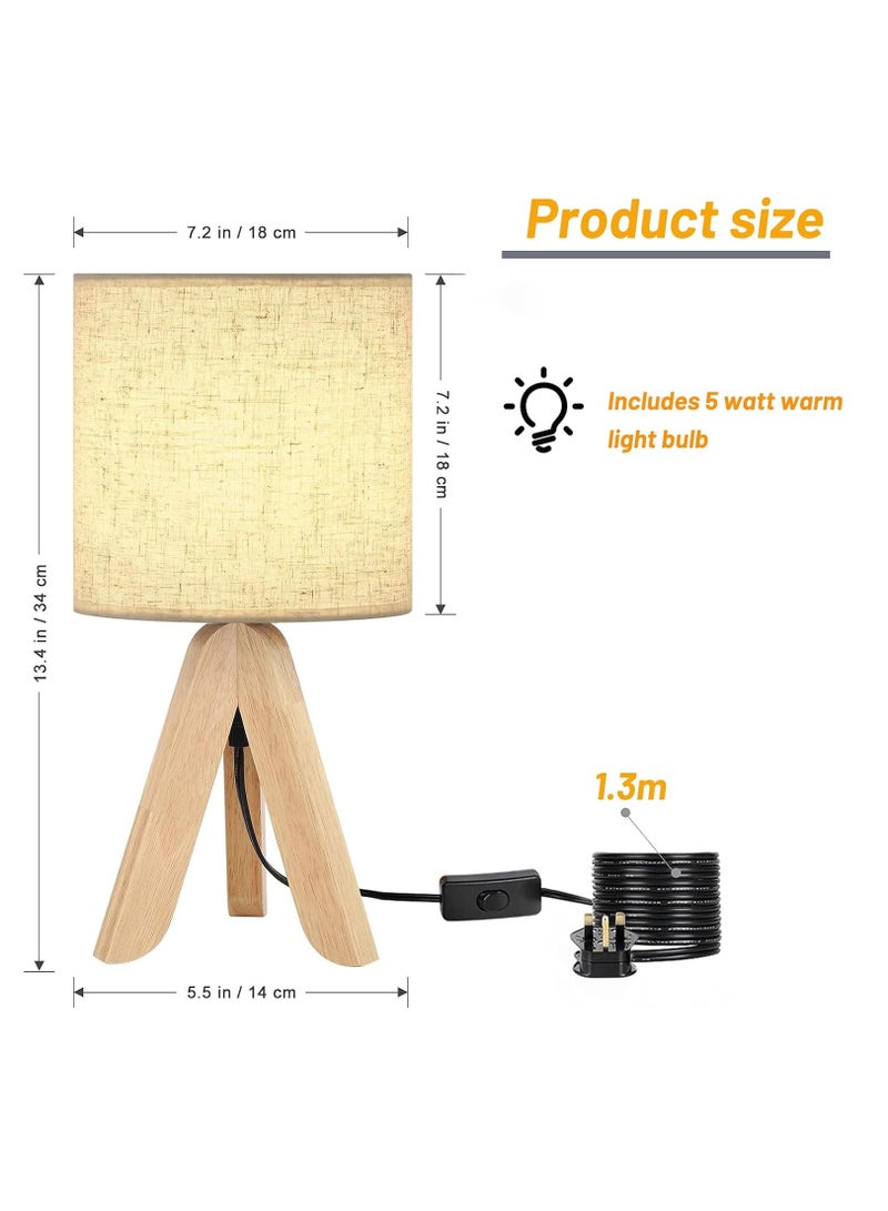 DUNISO Wood Bedside Table Lamp, Tripod Desk Lamp With Beige Linen Lampshade And On-Off Switch, Desk Lamps For Bedroom, Living Room, Study, Office - Image 2