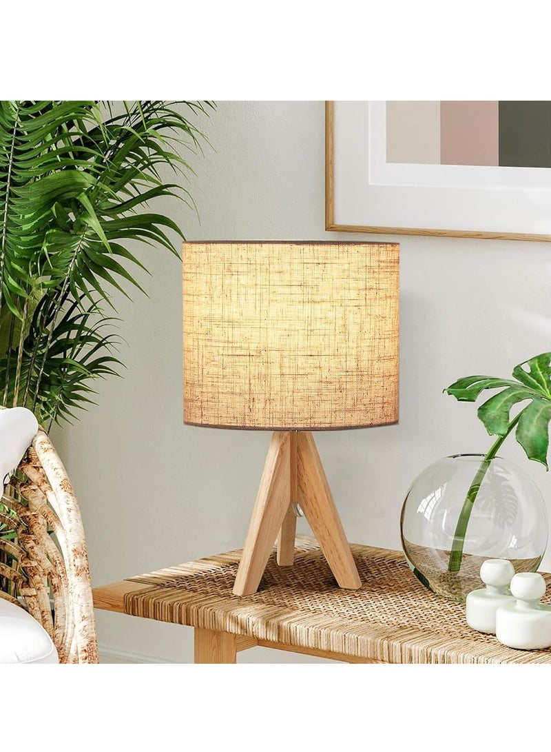 DUNISO Wood Bedside Table Lamp, Tripod Desk Lamp With Beige Linen Lampshade And On-Off Switch, Desk Lamps For Bedroom, Living Room, Study, Office - Image 1