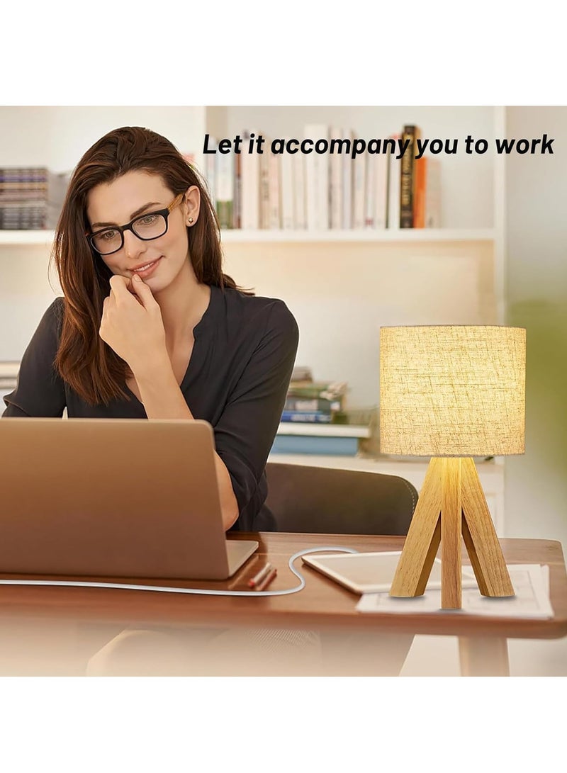 DUNISO Wood Bedside Table Lamp, Tripod Desk Lamp With Beige Linen Lampshade And On-Off Switch, Desk Lamps For Bedroom, Living Room, Study, Office - Image 4