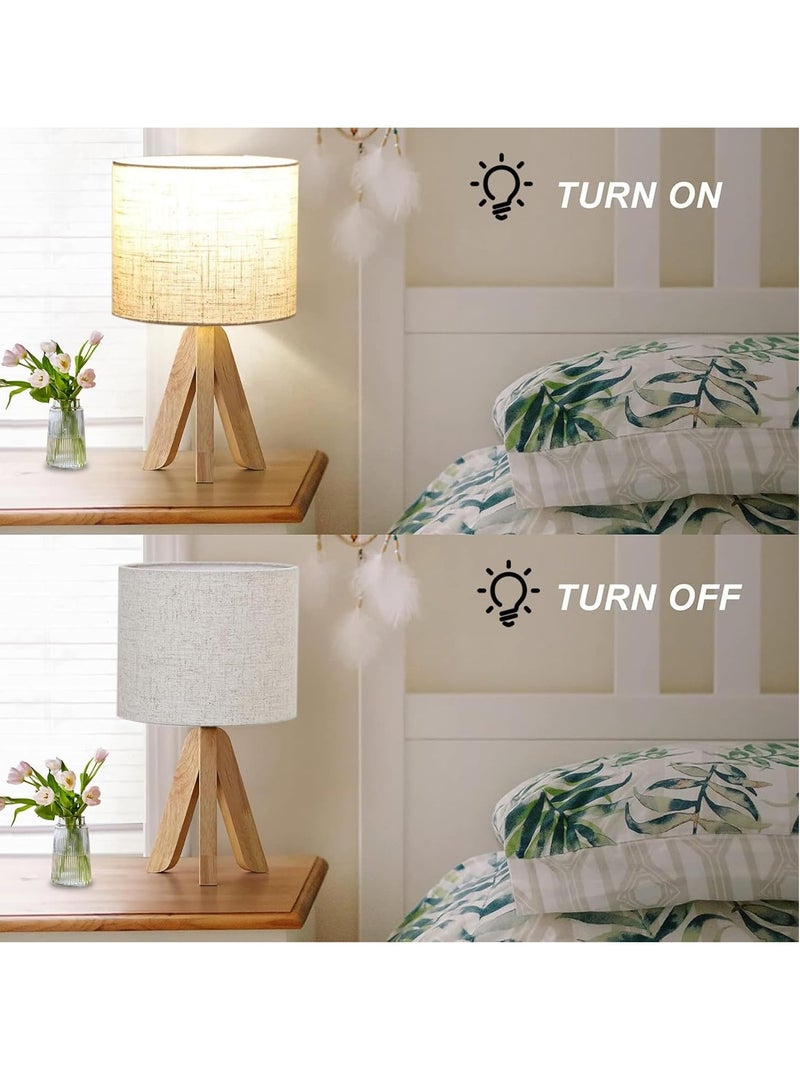 DUNISO Wood Bedside Table Lamp, Tripod Desk Lamp With Beige Linen Lampshade And On-Off Switch, Desk Lamps For Bedroom, Living Room, Study, Office - Image 5