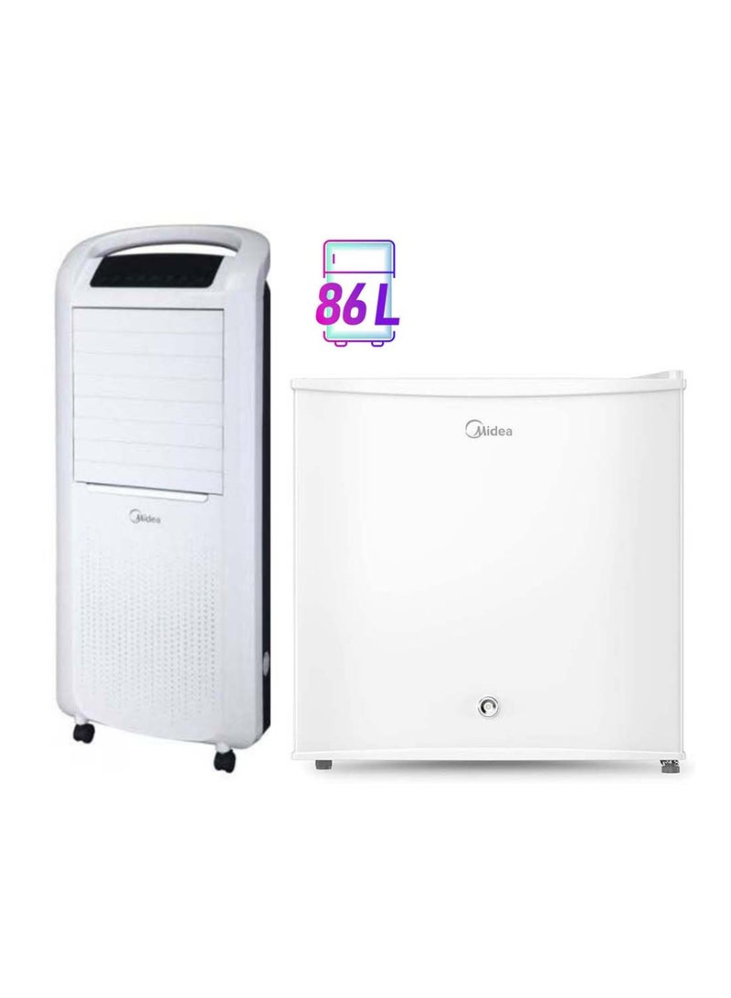 Midea حزمة ثلاجة قائمة بذاتها بسعة 86 لتر بباب واحد + مبرد هواء صيفي وشتوي مع جهاز تحكم عن بعد - Image 1