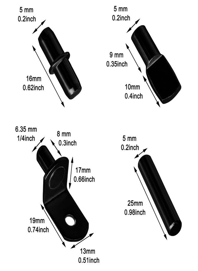 Cerpourt 104Pcs Shelf Pins Pegs Kit,4 Styles Shelf Support Pegs,Bookshelf Pegs for Shelves,Cabinet Shelf Bracket Pegs Shelf Holders Pins for Kitchen Furniture & Closet (5mm & 1/4 inch,Black) - Image 2
