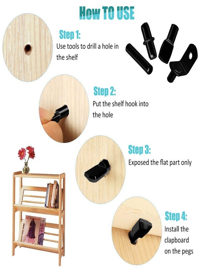 Cerpourt 104Pcs Shelf Pins Pegs Kit,4 Styles Shelf Support Pegs,Bookshelf Pegs for Shelves,Cabinet Shelf Bracket Pegs Shelf Holders Pins for Kitchen Furniture & Closet (5mm & 1/4 inch,Black) - Image 5