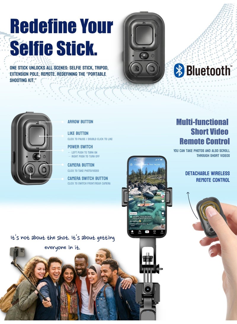 ZONIX Selfie Stick Tripod with AI Tracking & Auto-Pop Open, 1.76m Extendable, Gesture Control, 360° Rotation, Bluetooth Remote, Detachable Design for Phone/Camera, Perfect for Travel Vlog - Image 5