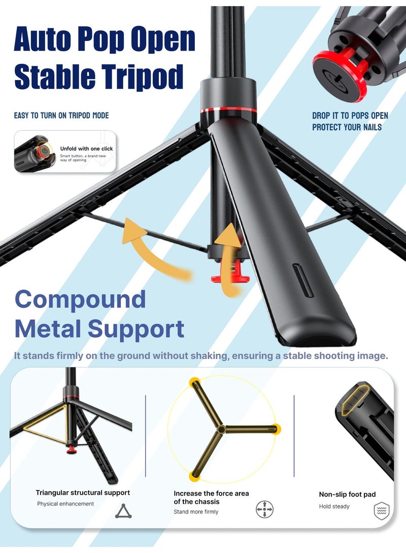 ZONIX Selfie Stick Tripod with AI Tracking & Auto-Pop Open, 1.76m Extendable, Gesture Control, 360° Rotation, Bluetooth Remote, Detachable Design for Phone/Camera, Perfect for Travel Vlog - Image 4
