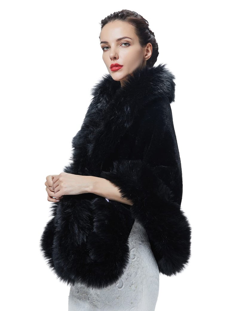 BEAUTELICATE Women's Faux Fur Shawl Wrap Stoles for Bridal Wedding Dresses - Image 3