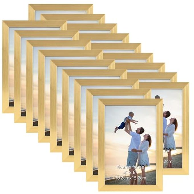 Hoikwo 18 PACKS 4X6 GOLD MULTI PICTURE FRAMES SET FOR FAMILY PHOTOS ARTWORK LIGHT WEIGHT BULK 4 BY 6 FRAMES PACK FOR WALL HANGING AND TABLE STYLISH PICTURE FRAMES