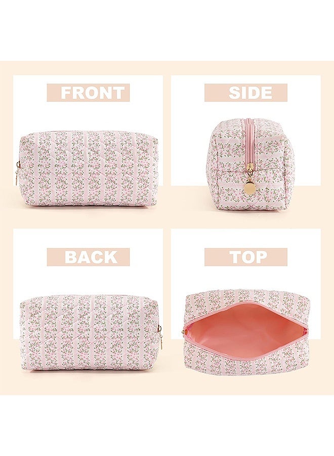 MXN Travel Cosmetic Bag with Zipper  for Women Girls Floral Flowers Make Up Pouch, Toiletry Organizer Makeup, Portable Storage Cosmetic Travel Cloth Bag (Pink) - Image 3
