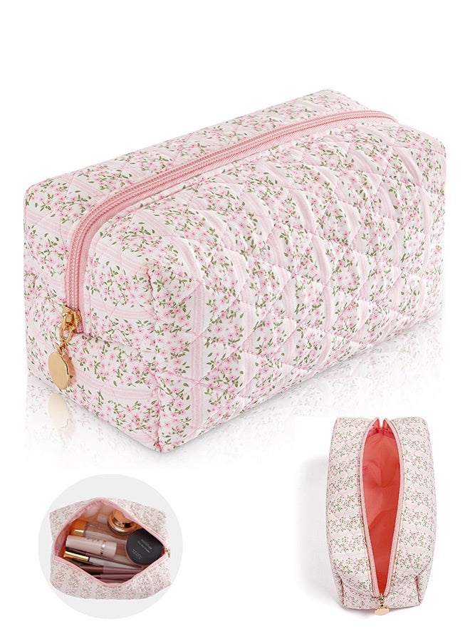 MXN Travel Cosmetic Bag with Zipper  for Women Girls Floral Flowers Make Up Pouch, Toiletry Organizer Makeup, Portable Storage Cosmetic Travel Cloth Bag (Pink) - Image 1