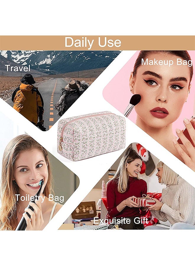 MXN Travel Cosmetic Bag with Zipper  for Women Girls Floral Flowers Make Up Pouch, Toiletry Organizer Makeup, Portable Storage Cosmetic Travel Cloth Bag (Pink) - Image 5