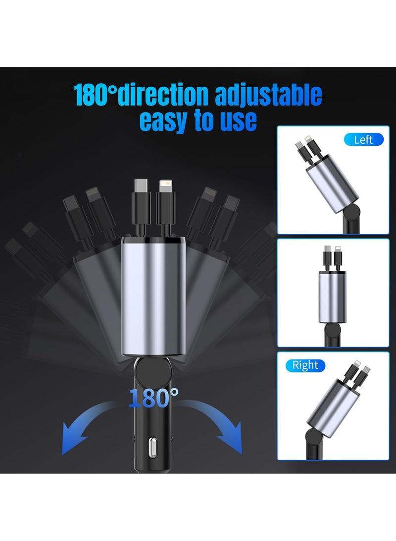 4 في 1 شاحن سيارة سريع مع كابل قابل للتوسيع 80.01 سم، USB & Type-C المنافذ -التوافق مع الهاتف 16/15/14/13/12/11، أكثر -قابل للتعديل 180 درجة القابس، تصميم خال من الممايل، مثالي لتركيب لوحة أجهزة القياس، الشحن السريع لشاحن السيارة - Image 5