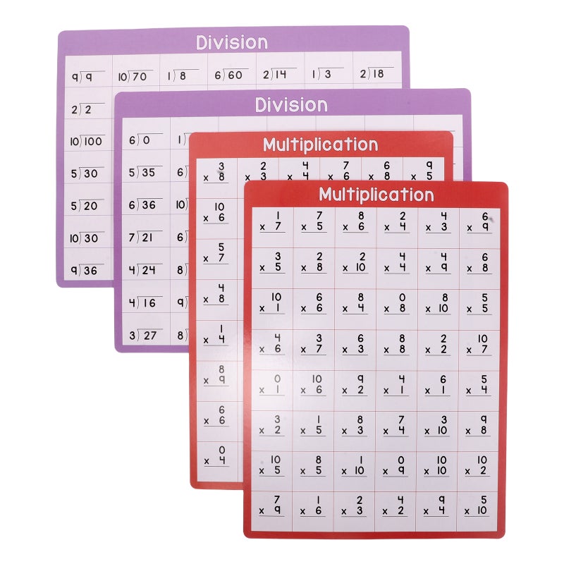 4 Sheets Multiplication Chart: A4 Division Chart Dry Erase Board - Double-Sided Math Whiteboard for Classroom and Homeschool Supplies - Math Manipulatives for Student - Image 3
