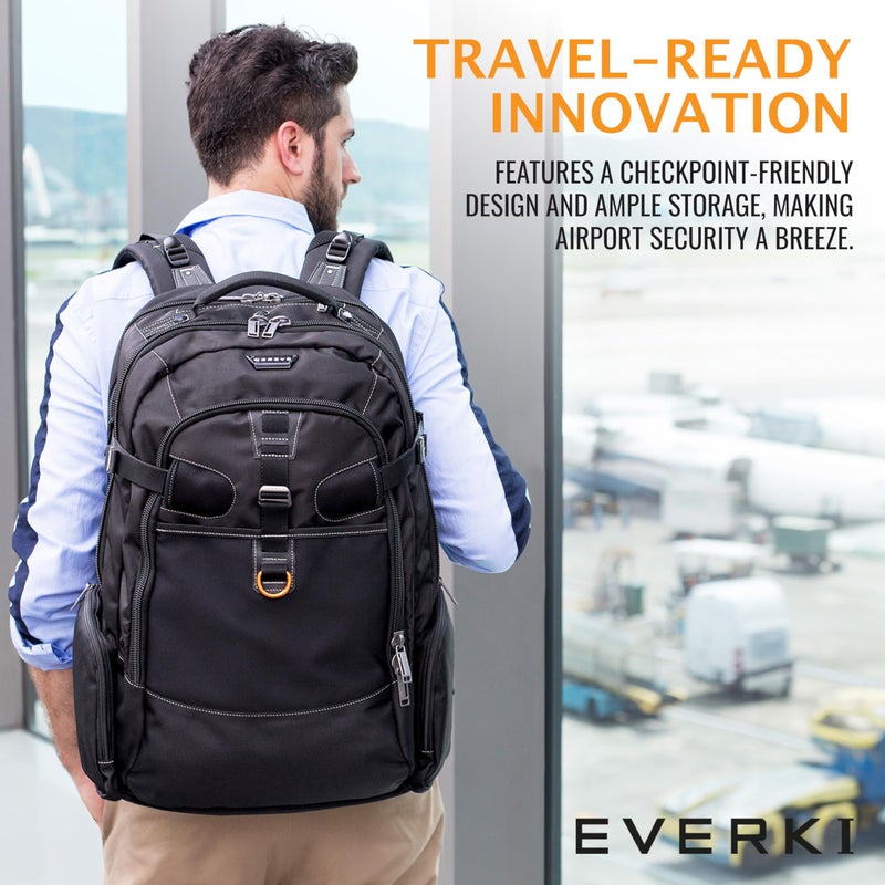 Everki Business 120 Business Laptop Backpack with Rain Cover - Extra Large Laptop Compartment Up to 18.4", 40L Capacity with 180 Degree Fold-Out Design, Work or Gaming Laptop Bag (EKP120), Black - Image 3