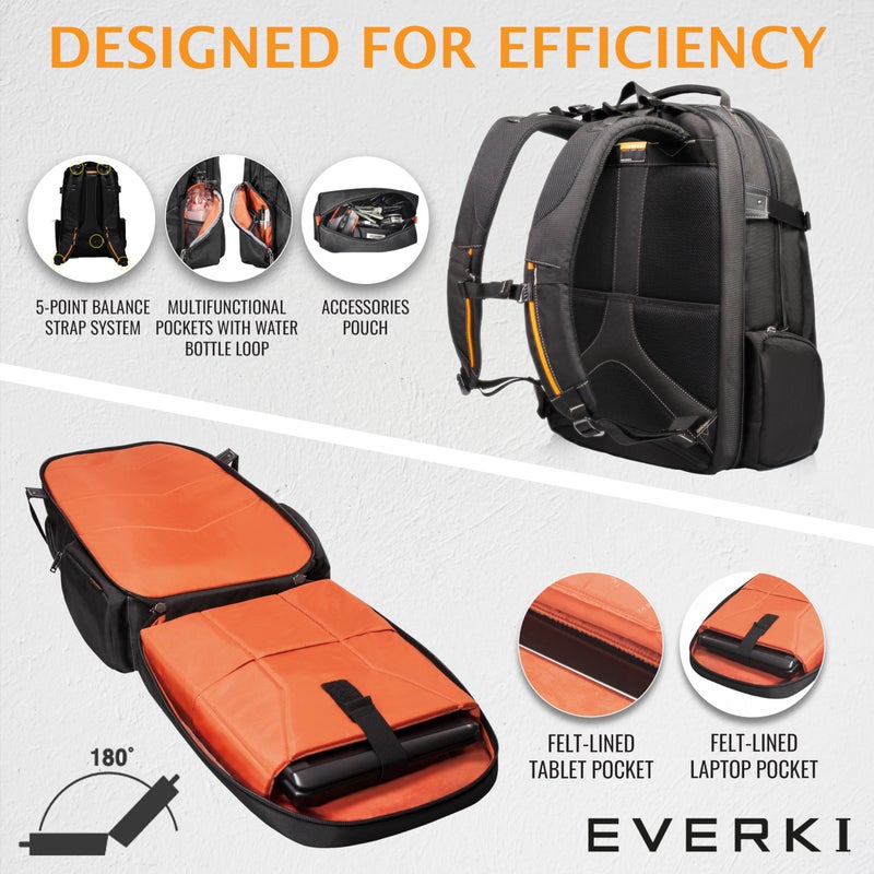 Everki Business 120 Business Laptop Backpack with Rain Cover - Extra Large Laptop Compartment Up to 18.4", 40L Capacity with 180 Degree Fold-Out Design, Work or Gaming Laptop Bag (EKP120), Black - Image 5