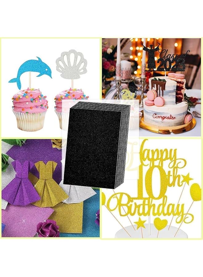 10 Sheets Glitter Cardstock Paper A4 Premium Sparkly Paper Sparkling Card Stock Shimmer Paper For Diy Scrapbook Birthday Wedding Party Decorations 250Gsm 8.3 X 12 Inch Black Glitter