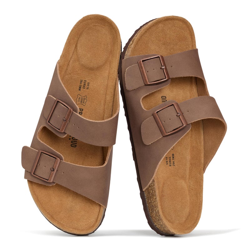 Project Cloud 100% Genuine Leather Mens Sandals - Memory Foam Insole & Cork Footbed Slides for Men Footwear - Non-Slip Summer Sandals for Men & Lightweight Mens Slides (Heritage,BROWNDUS-10.5D)