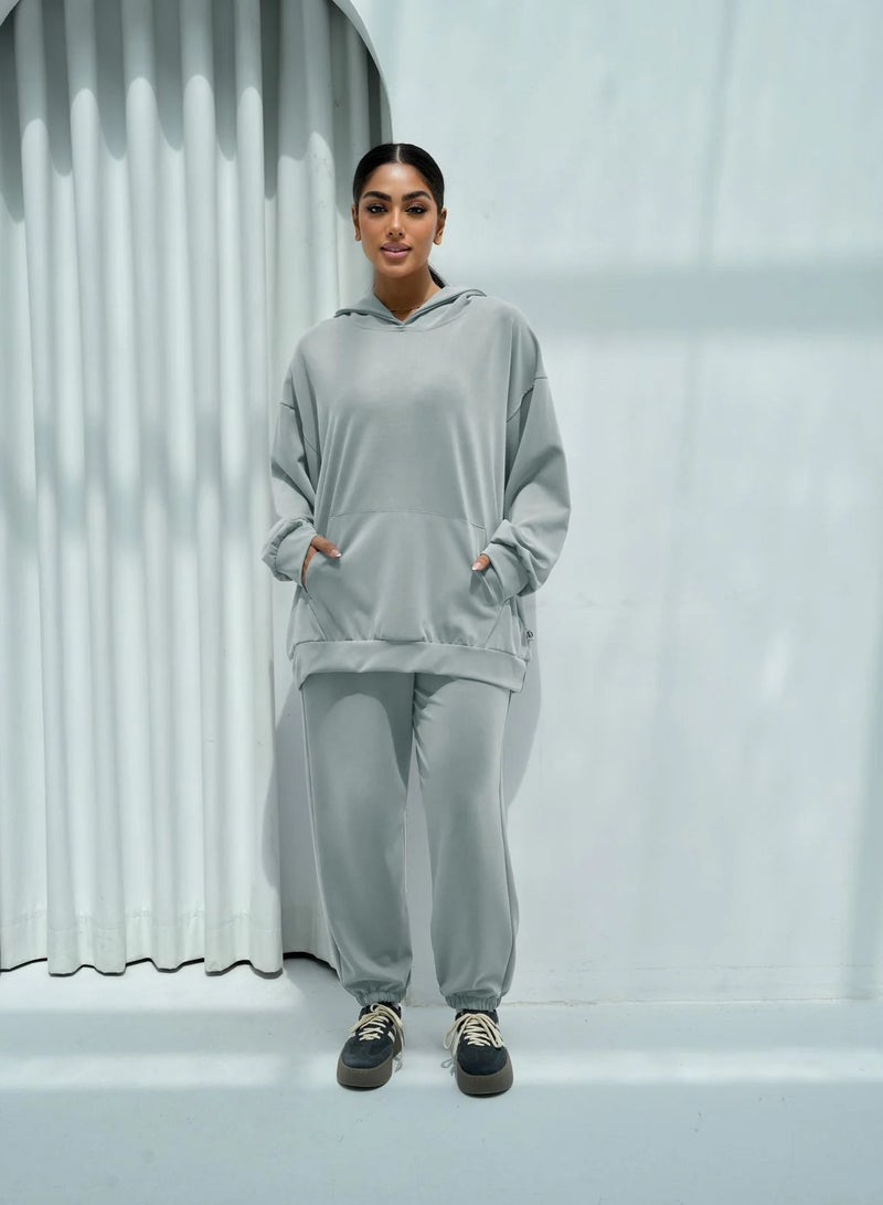 Andy 6616 | Women's Cotton Oversized Two-Piece Hoodie Set Relaxed Fit Hoodie with Front Pocket and Jogger Pants | Grey 