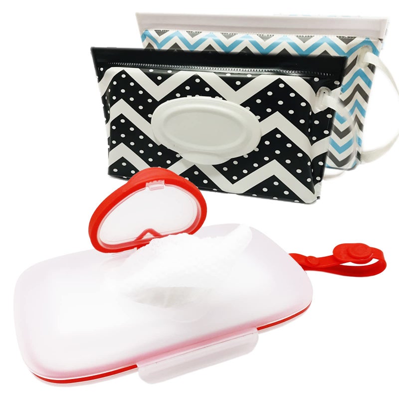 VOONGOR Baby Wipes Dispenser, Wipe Case with 2 Pcs Portable Travel Wipes Pouch, Refillable Diaper Wipes Holder Container with Lids and Sealing Design, Flushable Bathroom Storage Box - Image 1