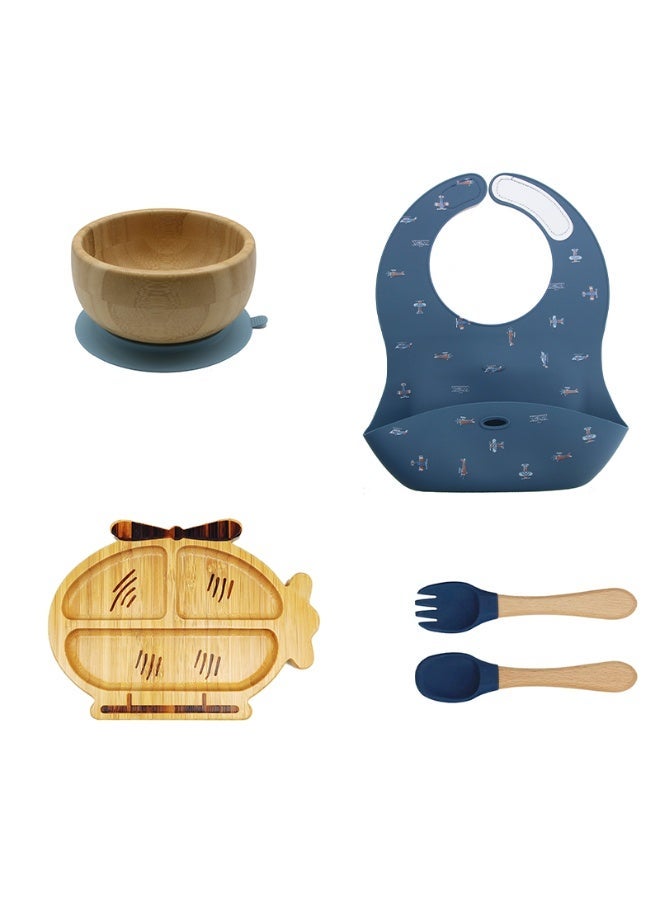 NENES Bamboo and silicone baby feeding set, BLW, newborn gift, baby, toddler (Helicopter) - Image 1