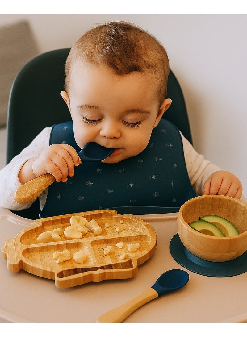 NENES Bamboo and silicone baby feeding set, BLW, newborn gift, baby, toddler (Helicopter) - Image 3