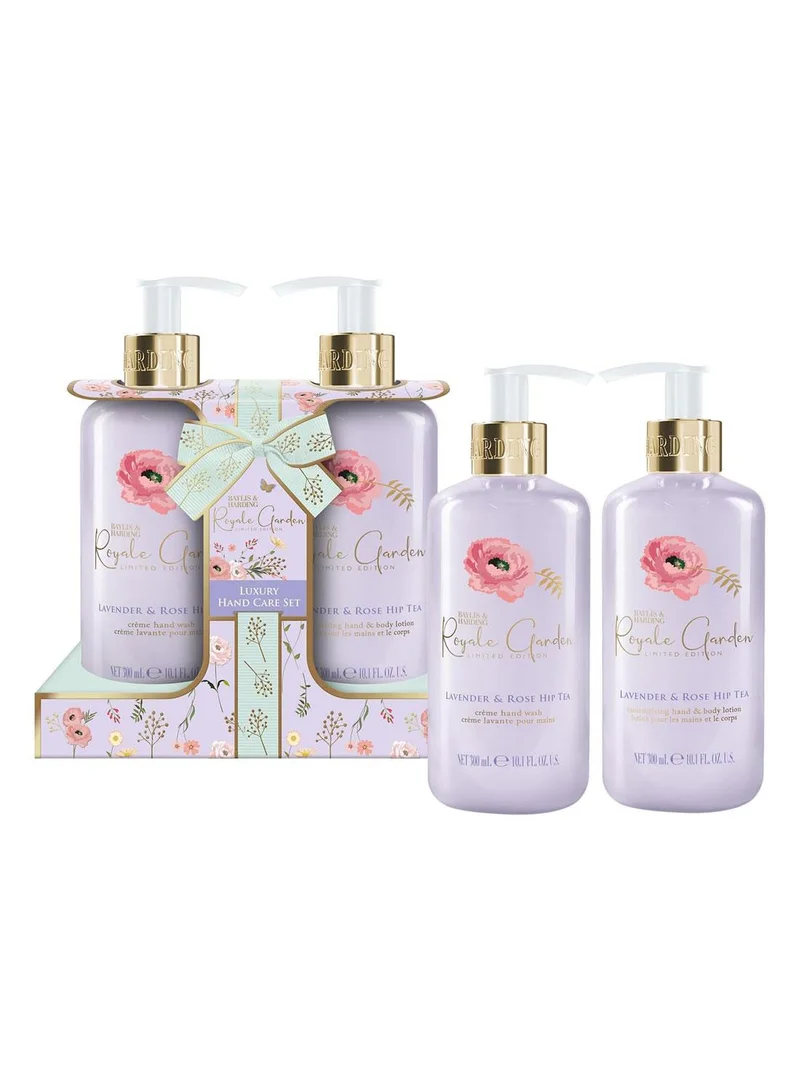 Royale Garden Lavender & Rosehip Tea Limited Edition Luxury Hand Care Gift Set | 2 Piece Set with Hand Wash & Hand & Body Lotion | Vegan Friendly, Recyclable Packaging