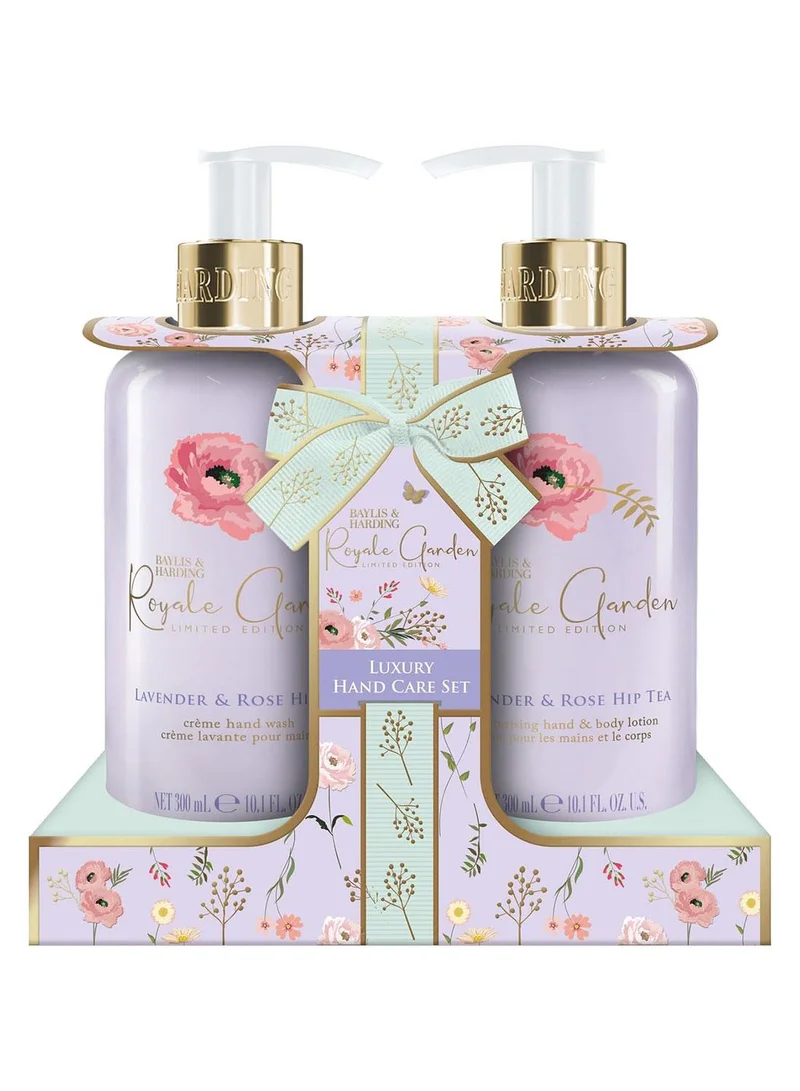 Royale Garden Lavender & Rosehip Tea Limited Edition Luxury Hand Care Gift Set | 2 Piece Set with Hand Wash & Hand & Body Lotion | Vegan Friendly, Recyclable Packaging