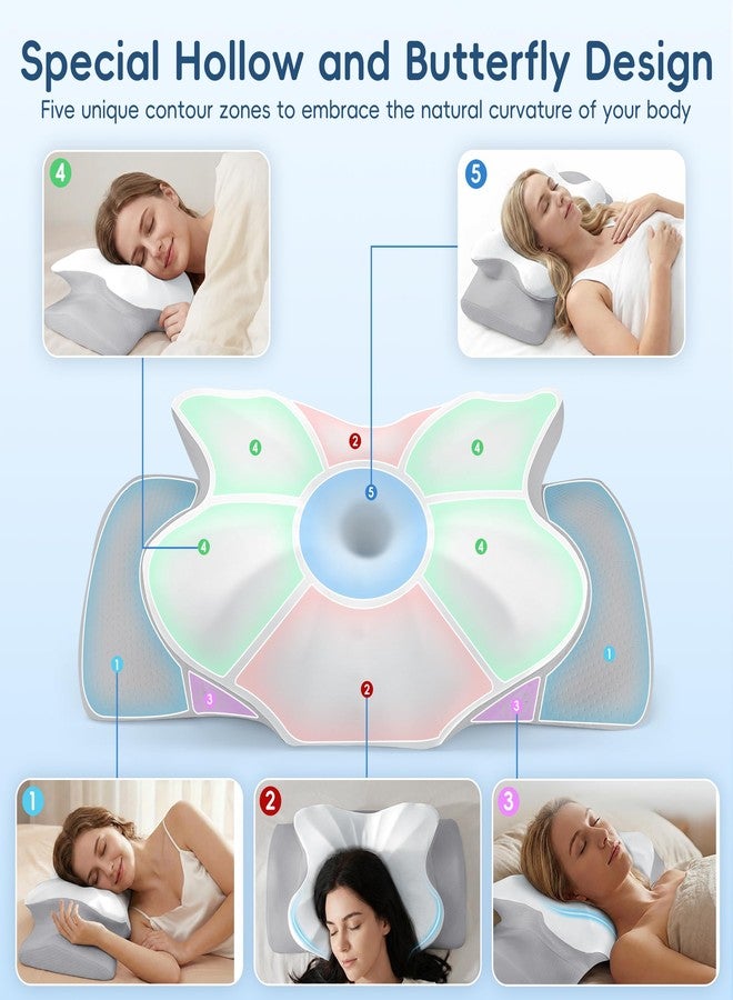 FGNTWP Cervical Pillow for Neck and Shoulder Support, Ergonomic Contour Pillow for Pain Relief, 2 Heights Cooling Memory Foam Orthopedic Pillow for Side Back Stomach Sleepers White Grey - Image 5