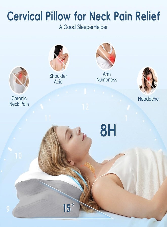 FGNTWP Cervical Pillow for Neck and Shoulder Support, Ergonomic Contour Pillow for Pain Relief, 2 Heights Cooling Memory Foam Orthopedic Pillow for Side Back Stomach Sleepers White Grey - Image 3