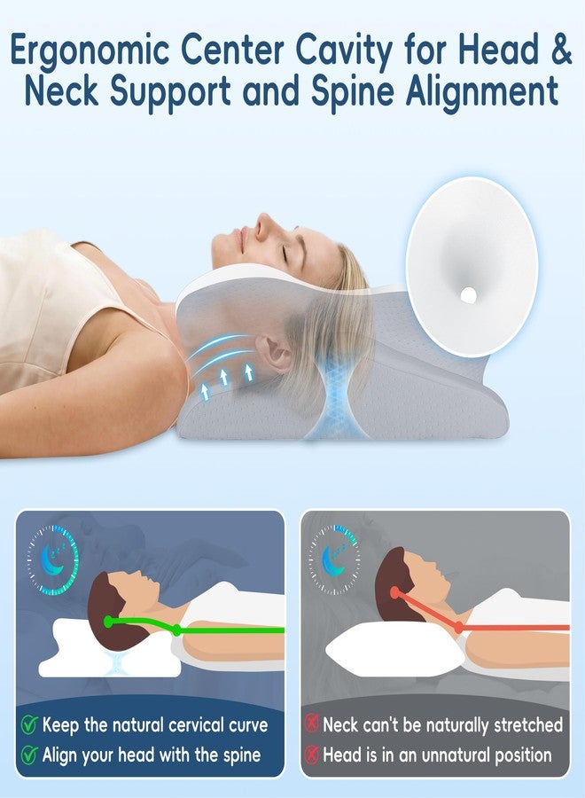 FGNTWP Cervical Pillow for Neck and Shoulder Support, Ergonomic Contour Pillow for Pain Relief, 2 Heights Cooling Memory Foam Orthopedic Pillow for Side Back Stomach Sleepers White Grey - Image 2