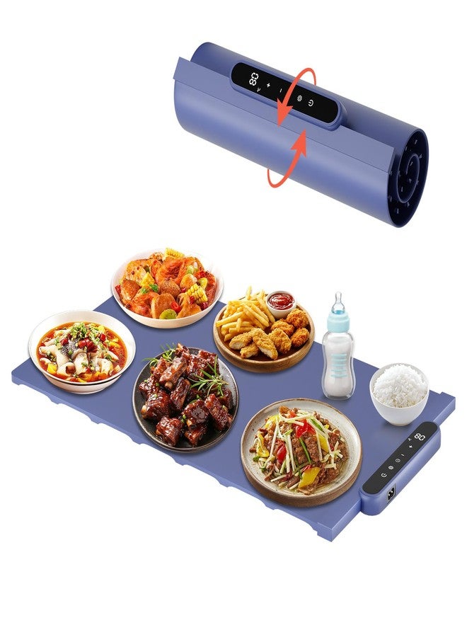GHYKL Food Warming Mat - Fast Heating Silicone Electric Warming Tray with 10 Level Temperature & Child Clock, Roll Up Buffet Hot Plates Heat Pad, Portable Food Warmer for Buffet, Party, Daily Use (Blue) - Image 1