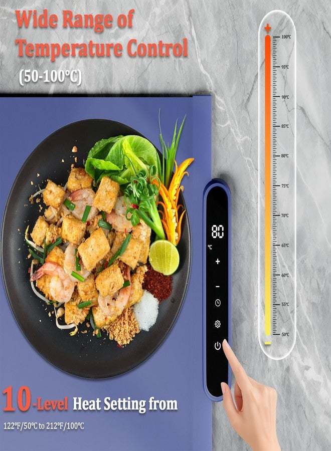 GHYKL Food Warming Mat - Fast Heating Silicone Electric Warming Tray with 10 Level Temperature & Child Clock, Roll Up Buffet Hot Plates Heat Pad, Portable Food Warmer for Buffet, Party, Daily Use (Blue) - Image 4
