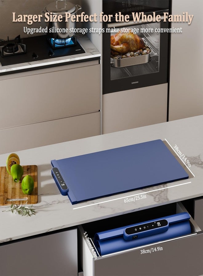 GHYKL Food Warming Mat - Fast Heating Silicone Electric Warming Tray with 10 Level Temperature & Child Clock, Roll Up Buffet Hot Plates Heat Pad, Portable Food Warmer for Buffet, Party, Daily Use (Blue) - Image 2