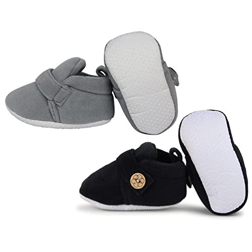 Neska Moda Baby Boys & Girls 6 to 9 Months Pack of 2 Pair Velvet Hook & Loop Booties (Black,Grey)-BT781andBT1590 - Image 5