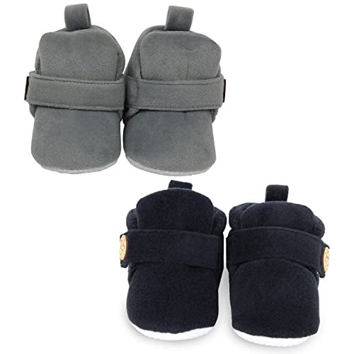 Neska Moda Baby Boys & Girls 6 to 9 Months Pack of 2 Pair Velvet Hook & Loop Booties (Black,Grey)-BT781andBT1590 - Image 2