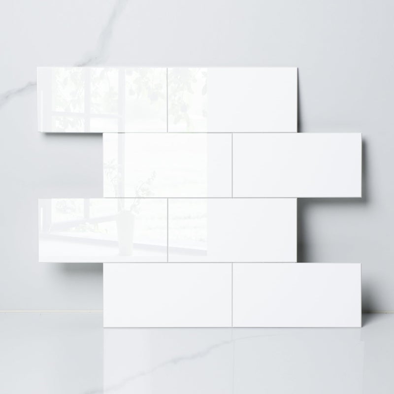 COLAMO Luxury 10 Sheet Peel and Stick Backsplash,12â€x12â€Pure White Subway Tile for Kitchen Wall,Self Adhesive Glossy Faux Marble Tile,Stick on Accent Wall Backsplash Tile for Living Room, Bedroom,RV - Image 1