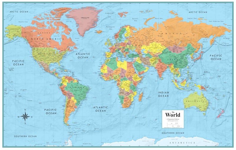 Swiftmaps 32" x 50" RMC Large World Wall Map Poster - Laminated Rolled (32x50 Signature World) - Image 1