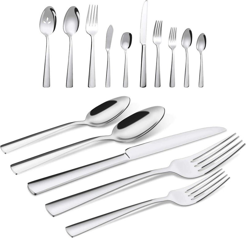 Brightown 65 Piece Silverware Flatware Cutlery Set, Stainless Steel Fork Spoon Knife Sets for 12, Dishwasher Safe,Ergonomic Design Size and Weight - Image 2