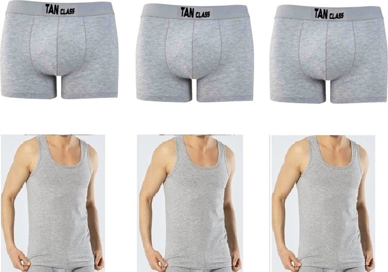 KYC Shopping Economic Package 3 Pieces Grey Lycra Boxer, 3 Pieces Classic Suspender Grey Undershirt Flexible Fabric, Slim Fit  - Image 1