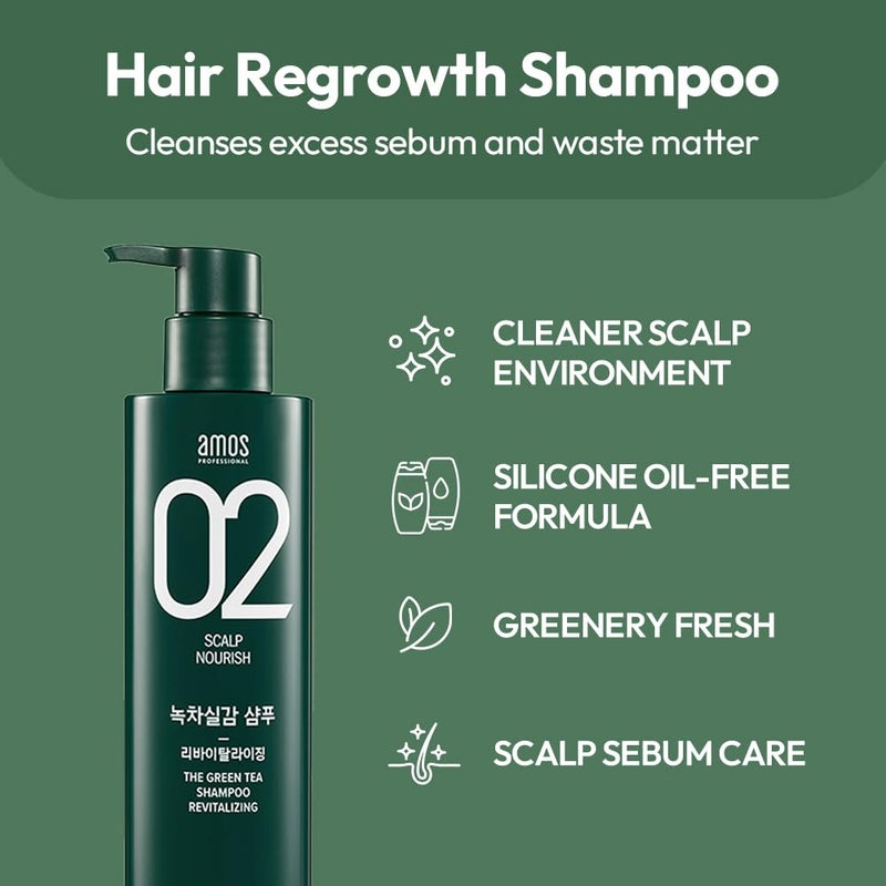 AMOS PROFESSIONAL The Green Tea Shampoo Refresh [For Oily Scalp] 17.6oz (500g) | Anti-Hair Loss Korean Hair Growth Shampoo for Cleanse Excess Sebum - Image 4
