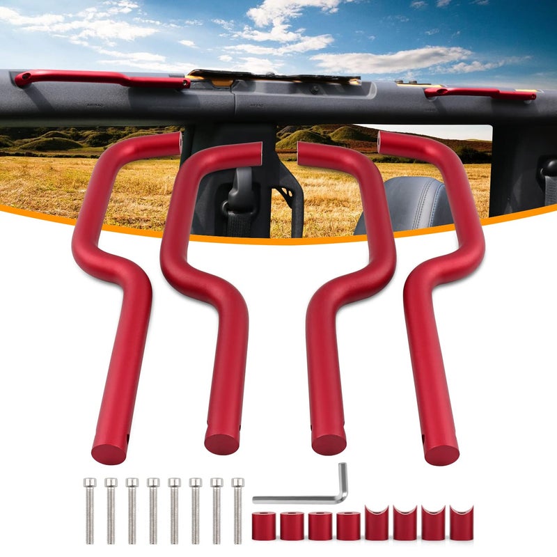 ADTOPI RED Roll Bar Grab Handles Aluminum Alloy Grip Handle Compatible with Ford Bronco Accessories 2021 2022 2023 4 Pack Front and Back - Image 2