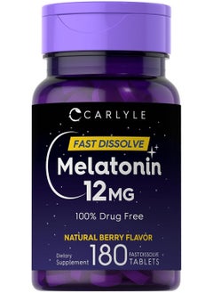 CARLYLE Carlyle Melatonin 12 mg Fast Dissolve 180 Tablets | Nighttime Sleep Aid | Natural Berry Flavor | Vegetarian, Non-GMO, Gluten Free  - Image 1