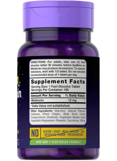 CARLYLE Carlyle Melatonin 12 mg Fast Dissolve 180 Tablets | Nighttime Sleep Aid | Natural Berry Flavor | Vegetarian, Non-GMO, Gluten Free  - Image 2