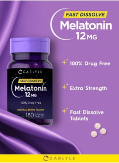 CARLYLE Carlyle Melatonin 12 mg Fast Dissolve 180 Tablets | Nighttime Sleep Aid | Natural Berry Flavor | Vegetarian, Non-GMO, Gluten Free  - Image 3